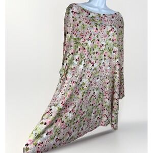 J. Jill Love Linen Floral Tunic 4X Top 3/4 Sleeve Keyhole Tieback Watercolor